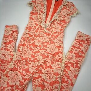 Xtaren Coral and Cream Lace Jumpsuit